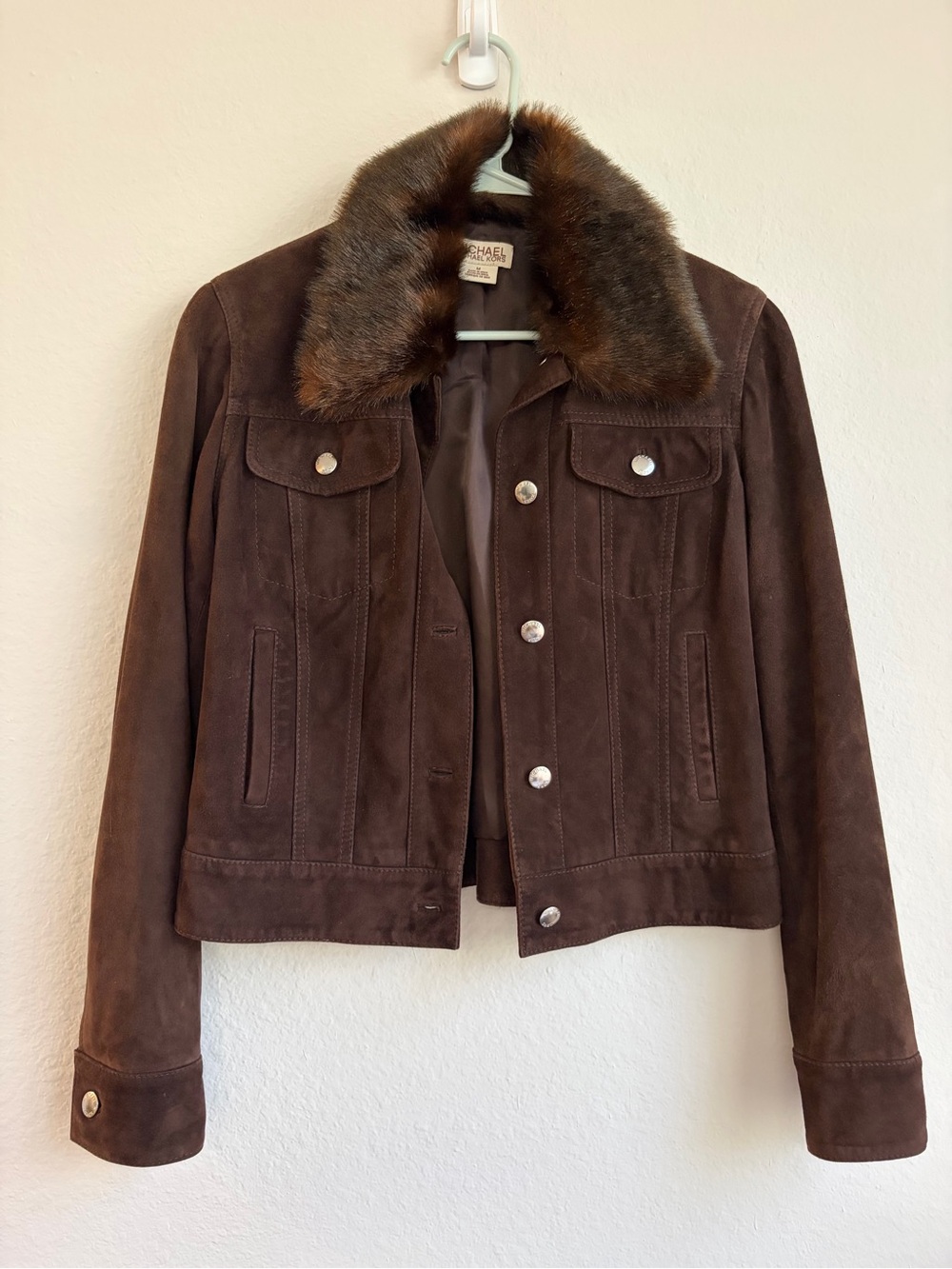Michael Kors Dark Brown Suede Jacket with Fur Collar